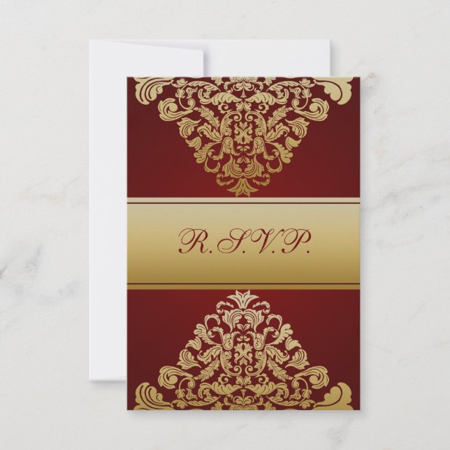 elegant gold red wedding RSVP Standard 3.5 x 5 (Front)