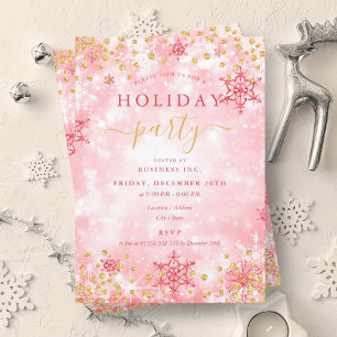 Elegant Gold Red Xmas Winter Company Holiday Invitation