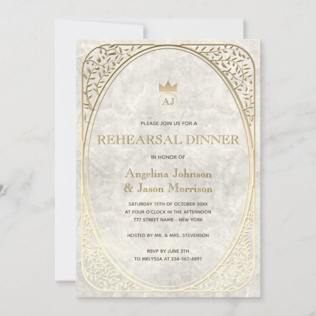 Elegant Gold Rehearsal Dinner Invitation (Front)