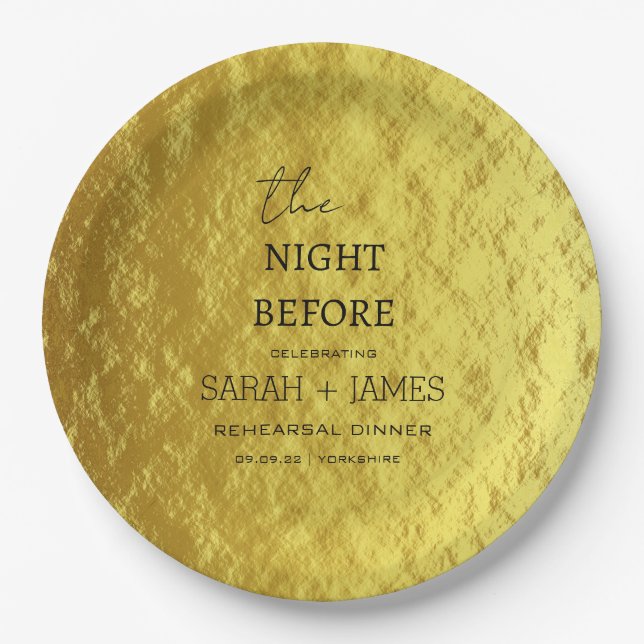 Elegant Gold Rehearsal Dinner The Night Before Paper Plates (Front)