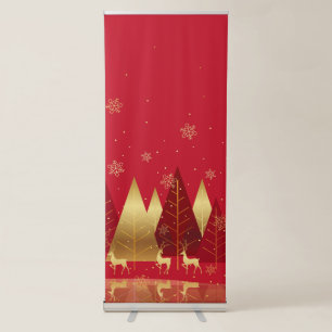 Elegant Gold Reindeer and Christmas Tree Red  Retractable Banner
