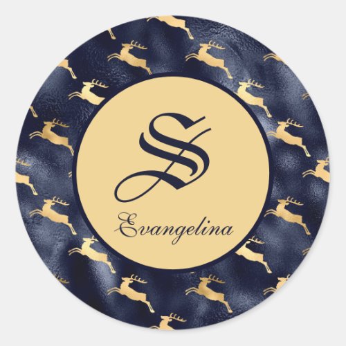 Elegant Gold Reindeer Christmas Classic Round Sticker