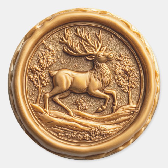 Elegant Gold Reindeer Christmas Holiday Classic Round Sticker (Front)