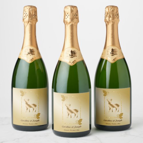 Elegant Gold Reindeer Glitter Wedding Sparkling Wine Label