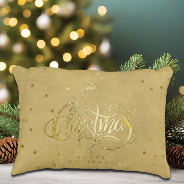 Elegant Gold Reindeer Gold Letters Christmas  Accent Pillow (Creator Uploaded)