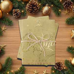 Elegant Gold Reindeer Gold Letters Christmas Wrapping Paper Sheets