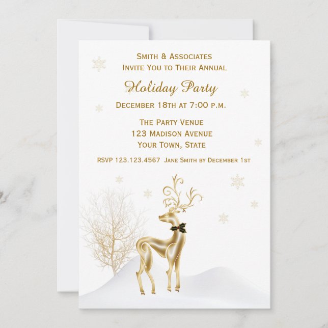 Elegant Gold Reindeer Holiday Party Invitation (Front)