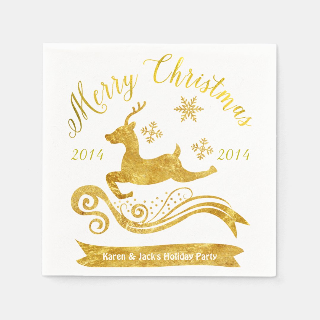 Elegant Gold Reindeer & Snowflake Cocktail Napkins Zazzle