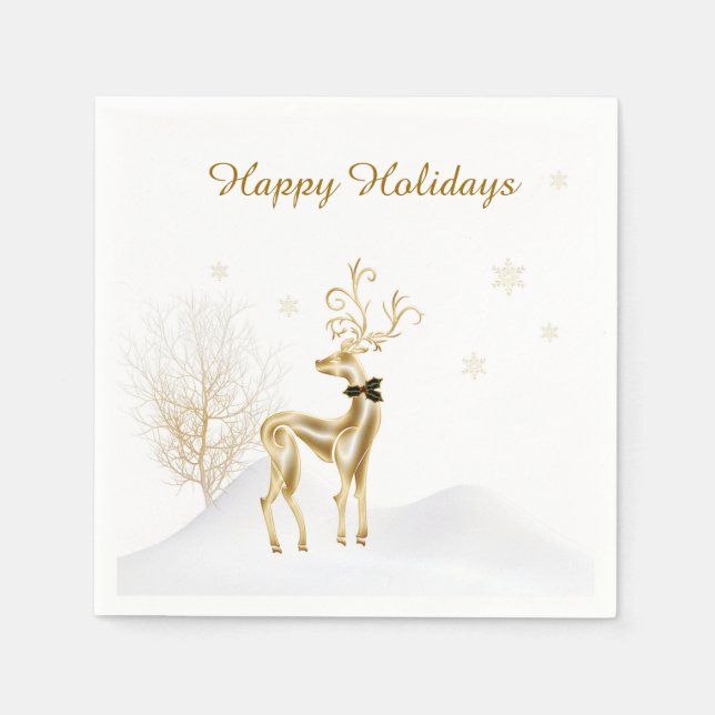 Elegant Gold Reindeer, Winter Scene Napkins (Front)