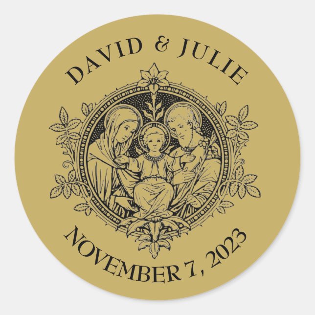 Elegant Gold Religious Holy Family Classic Round Sticker (Front)