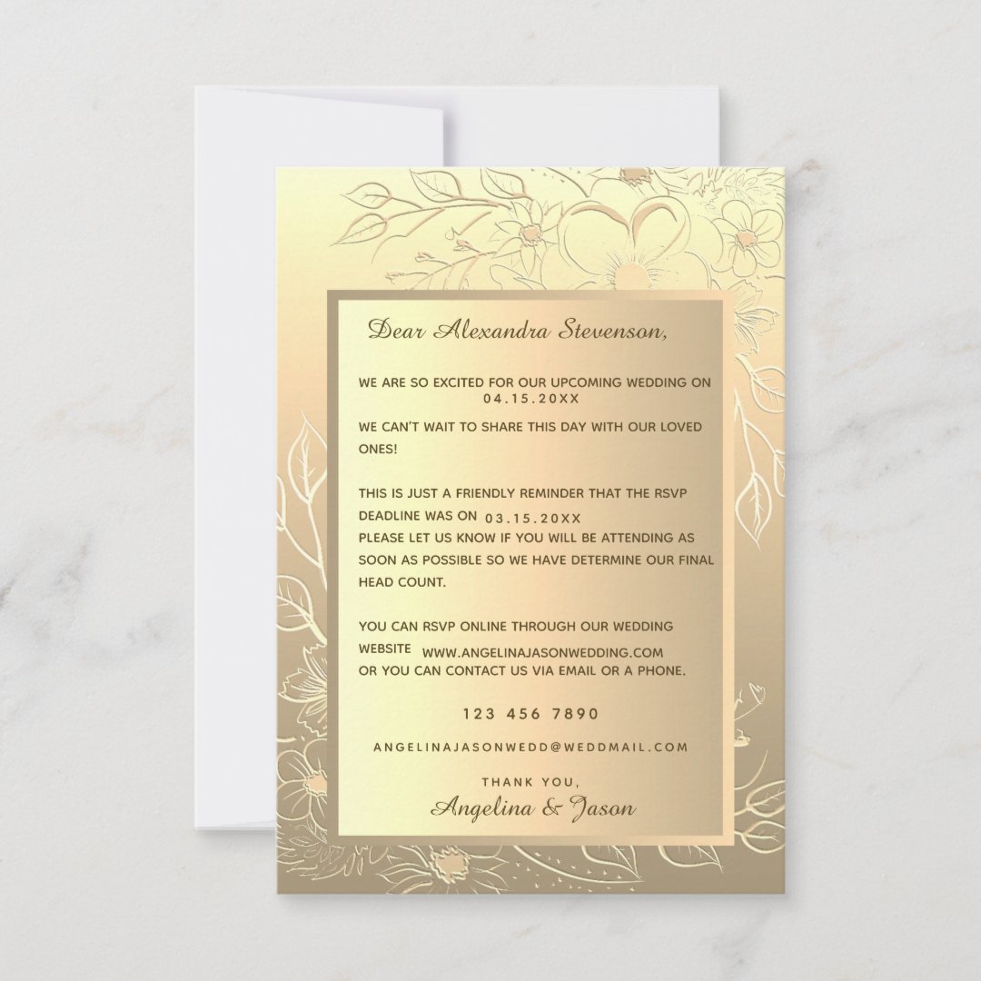 Elegant Gold Reminder Wedding Invitation RSVP Card | Zazzle