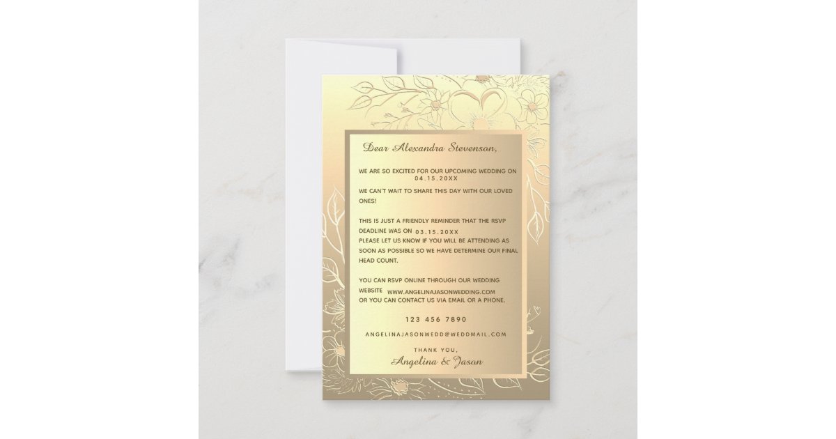 Elegant Gold Reminder Wedding Invitation RSVP Card Zazzle