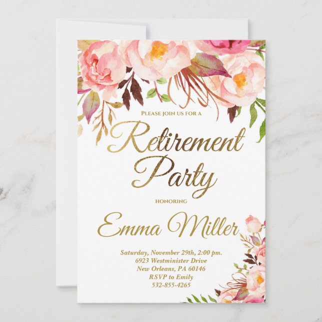 Elegant Gold Retirement Party Invitation (Front)