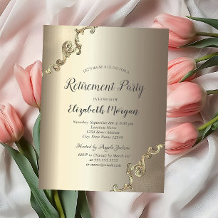 Elegant Gold Retro Border Retirement  Invitation