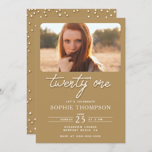 Elegant Gold Rhinestone Chic 21st Birthday Photo Invitation