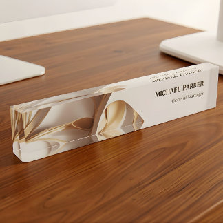 Elegant Gold Ribbon Abstract Custom Office Desk Name Plate