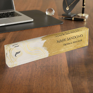 Elegant Gold Ribbon Abstract Luxury Jewelry  Desk Name Plate