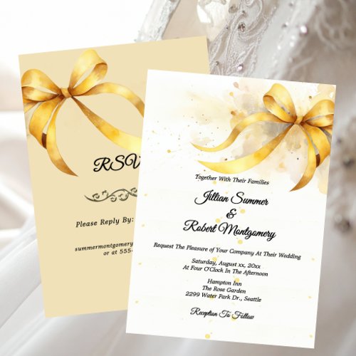 Elegant Gold Ribbon Accent Wedding Invitation