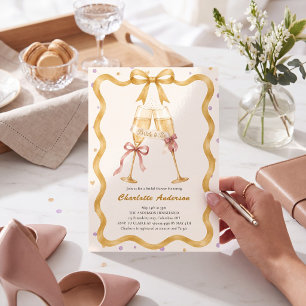Elegant Gold Ribbon Champagne Toast Bridal Shower Invitation
