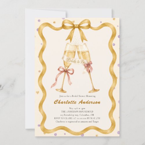 Elegant Gold Ribbon Champagne Toast Bridal Shower Invitation
