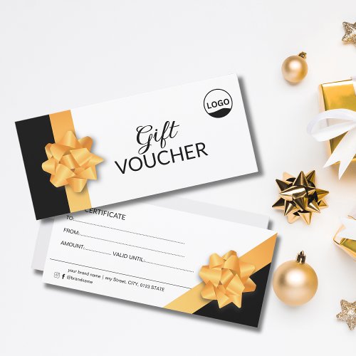 Elegant Gold Ribbon Gift Voucher with logo Rack Card