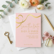Elegant Gold Ribbon Heart and Blush Pink