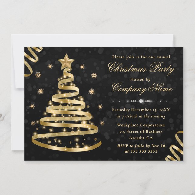 Elegant Gold Ribbon Tree Corporate Christmas  Invitation (Front)