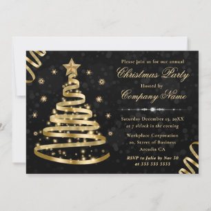 Elegant Gold Ribbon Tree Corporate Christmas Invitation