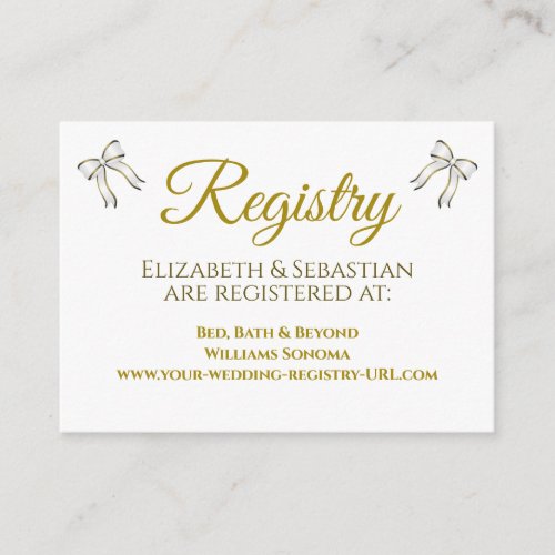 Elegant Gold Ribbons and Bows Wedding Registry Enclosure Card