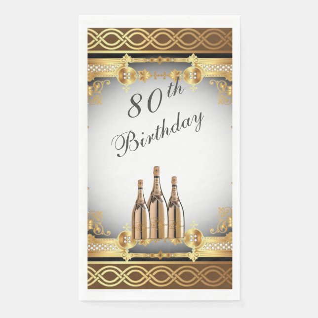 Elegant Gold Rim 80th Birthday Party  Paper Guest Towels (Front)
