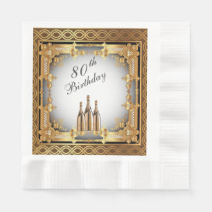 Elegant Gold Rim 80th Birthday Party Paper Napkins