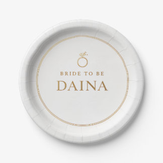 Elegant Gold Ring Bridal Party Plates, Customised Paper Plates
