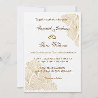 Elegant Gold Rings Calligraphy Wedding Invitation