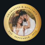 Elegant Gold Rings Couple Photo Wedding Thank You Magnet<br><div class="desc">Celebrate your special day with this elegant Elegant Gold Rings Couple Photo Wedding Thank You magnet. This magnet is the perfect keepsake for your guests, featuring a timeless design of stylized gold rings set against a luxurious gold color background, and a couple's photo. The magnet can be customized with the...</div>