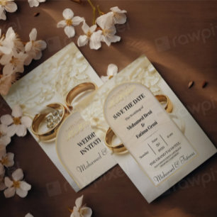 Elegant Gold Rings Islamic Wedding Invitation
