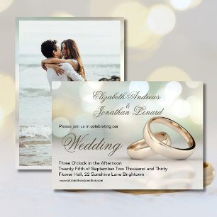 Elegant Gold Rings Photo Stylish Wedding Invitation