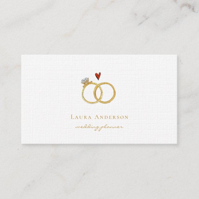 Elegant gold rings Wedding Planner  Business Card (Front)