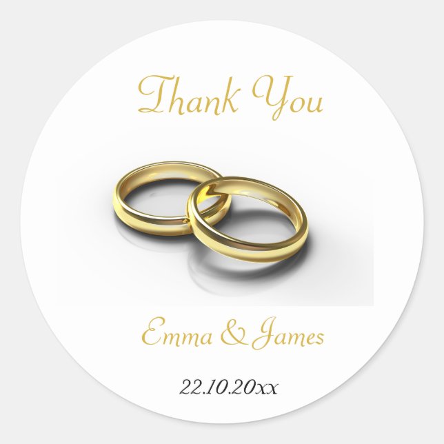 Elegant Gold Rings Wedding Thank You Sticker (Front)