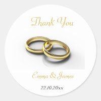 Elegant Gold Rings Wedding Thank You Sticker
