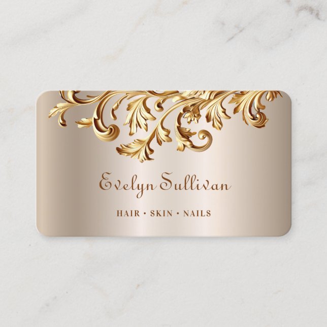 Elegant gold rococo ornaments business card (Front)