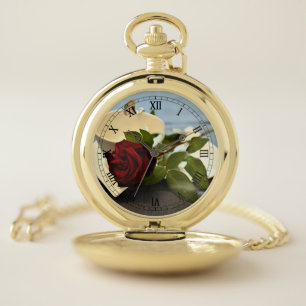 Elegant Gold Romantic Rose Pocket Watch