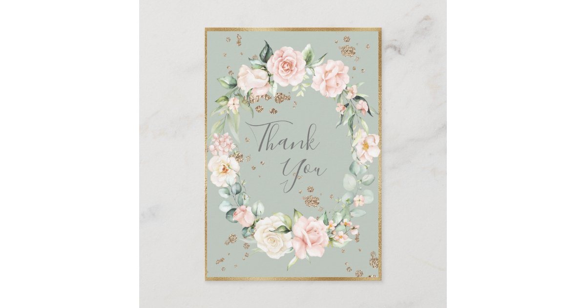 Elegant Gold Romantic Watercolor Floral Wedding Thank You Card | Zazzle