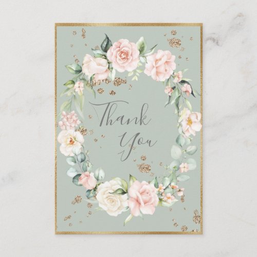 Elegant Gold Romantic Watercolor Floral Wedding Thank You Card