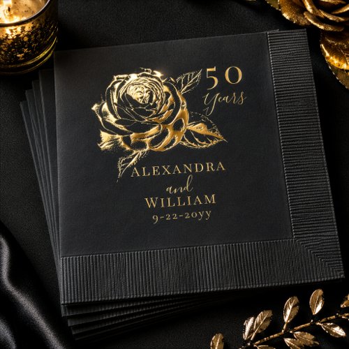 Elegant Gold Rose 50th Wedding Anniversary Foil Napkins
