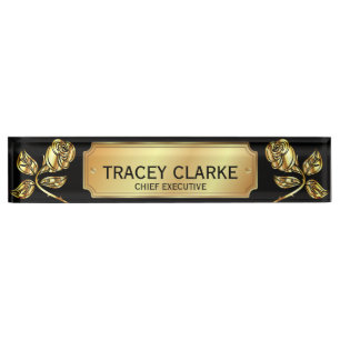 Elegant Gold Rose And Black Chief Executive Desk Name Plate