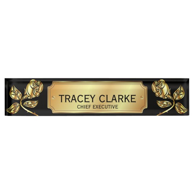 Elegant Gold Rose And Black Chief Executive  Desk Name Plate (Front)
