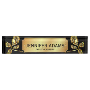 Elegant Gold Rose And Black Executive Manager Desk Name Plate