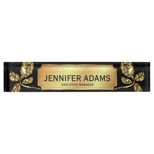 Elegant Gold Rose And Black Executive Manager Desk Name Plate