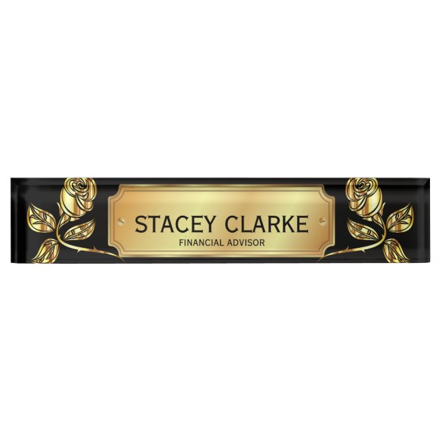 Elegant Gold Rose And Black Financial Advisor Desk Desk Name Plate (Front)