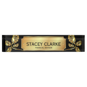 Elegant Gold Rose And Black Financial Advisor Desk Name Plate